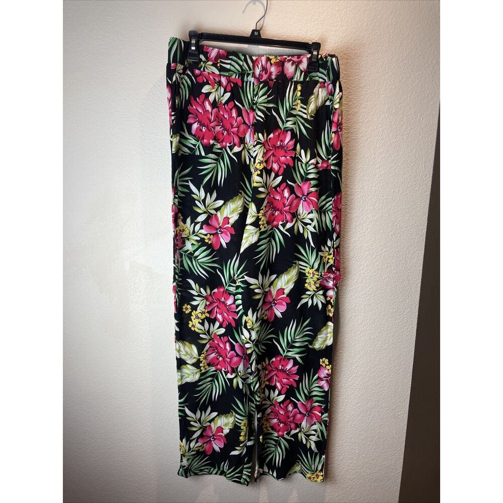 signature collection, floral print flowy pants, rayon, large